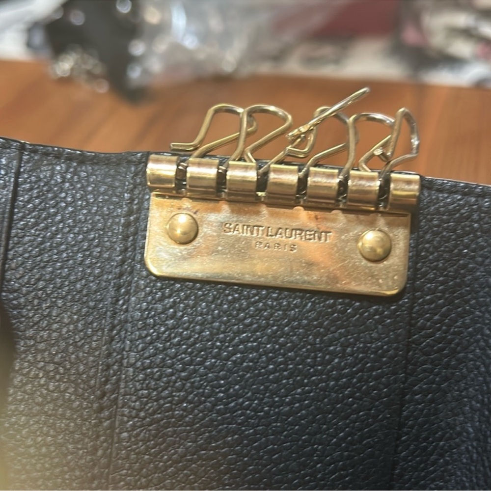 YSL Authentic Yves Saint Laurent Black Leather Key Holder with Gold Hardware - Picture 10 of 14